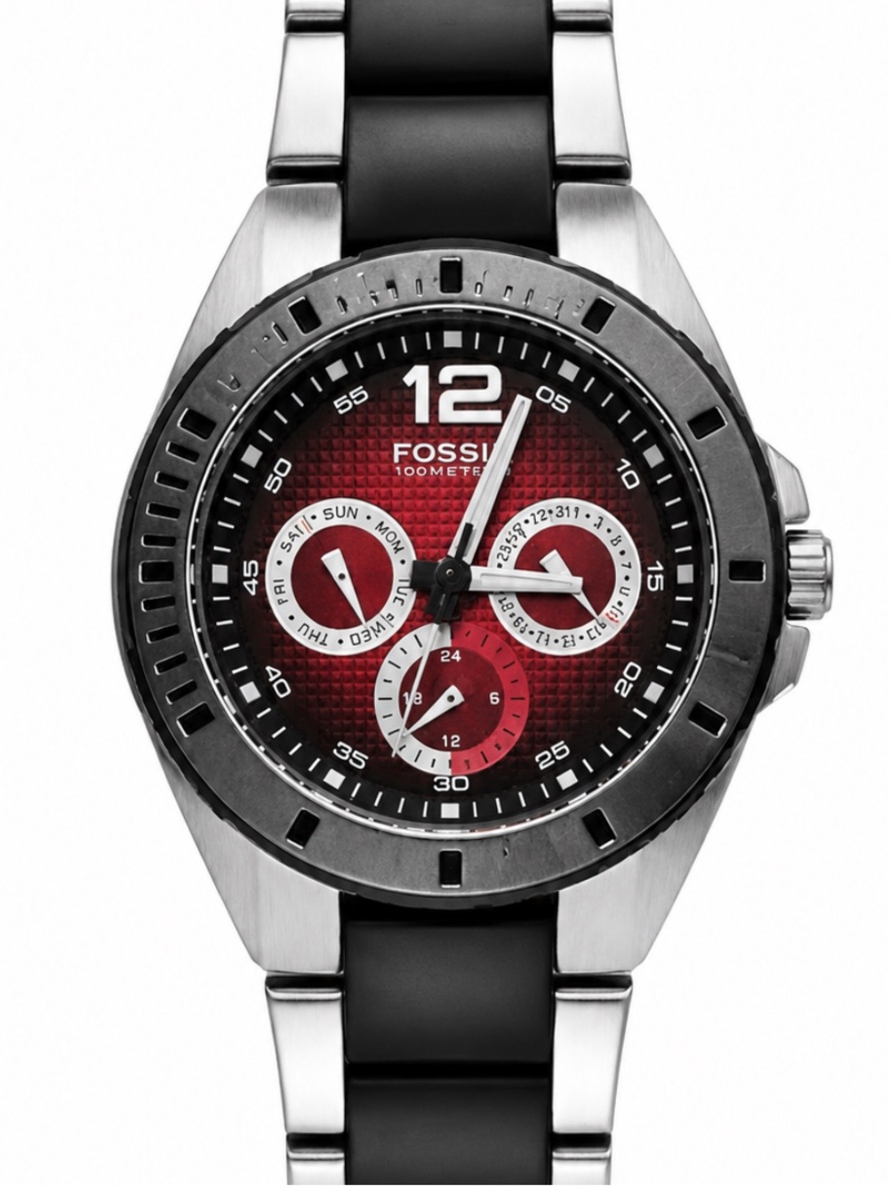 Fossil Blue BQ9284 Men’s Red Dial Two Tone Stainless Steel Watch 100M - Picture 2 of 5